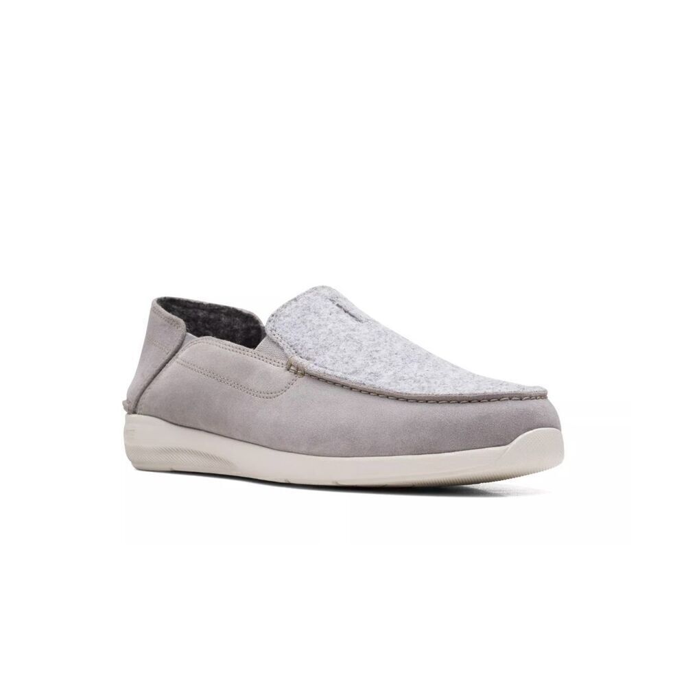 NWOB Clarks Mens Gorwin Step Grey‎ Suede Casual Loafer Shoes size 9.5 Slip On